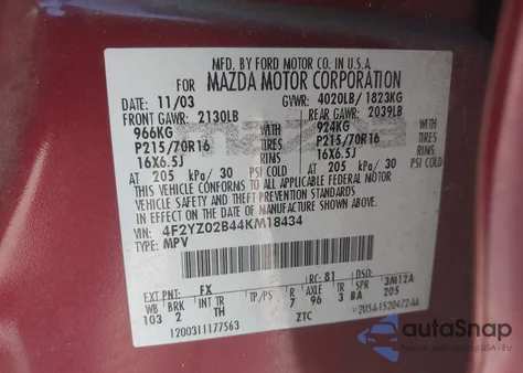 2004 Mazda Tribute Dx из США, поврежденный, VIN 4F2YZ02B44KM18434